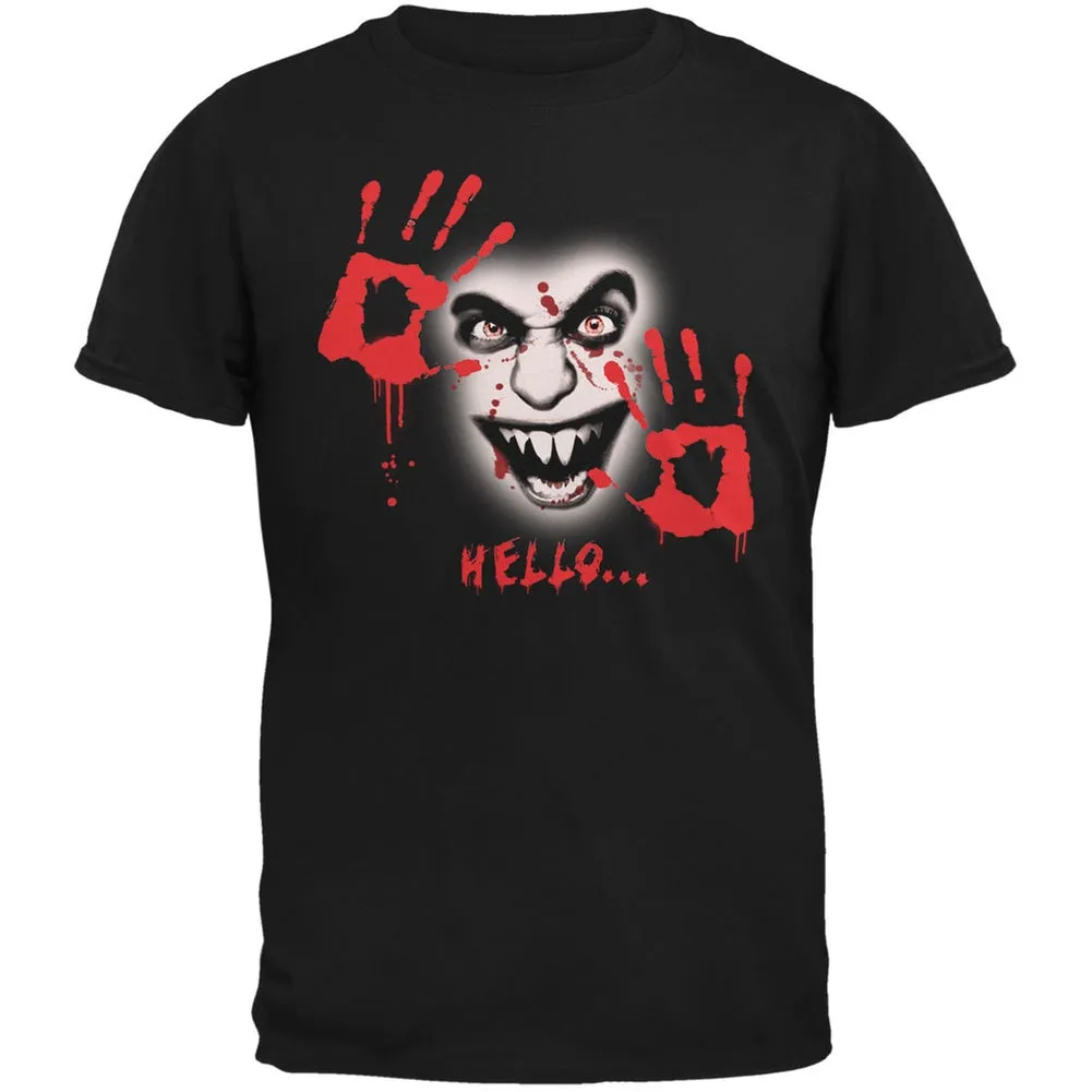 Halloween Hello... Black Adult T-Shirt sold by Old Glory