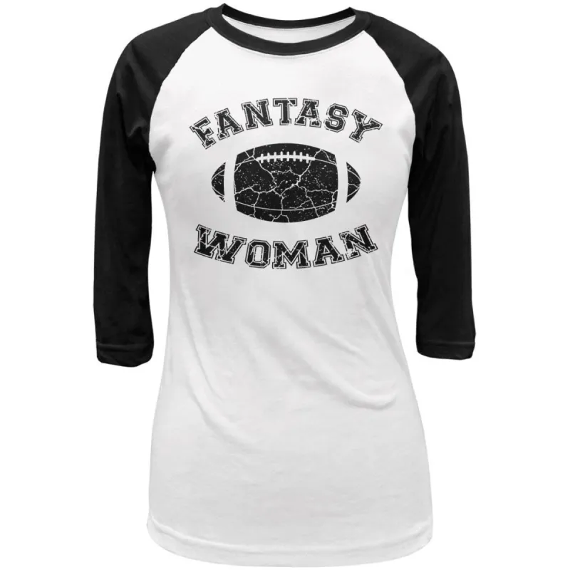 Fantasy Football Distressed Woman White/Black Juniors 3/4 Sleeve Raglan T-Shirt sold by Old Glory