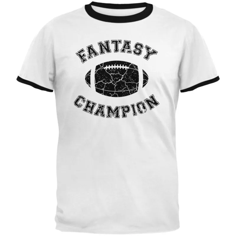 Fantasy Football Distressed Champion White/Black Men's Ringer T-Shirt sold by Old Glory