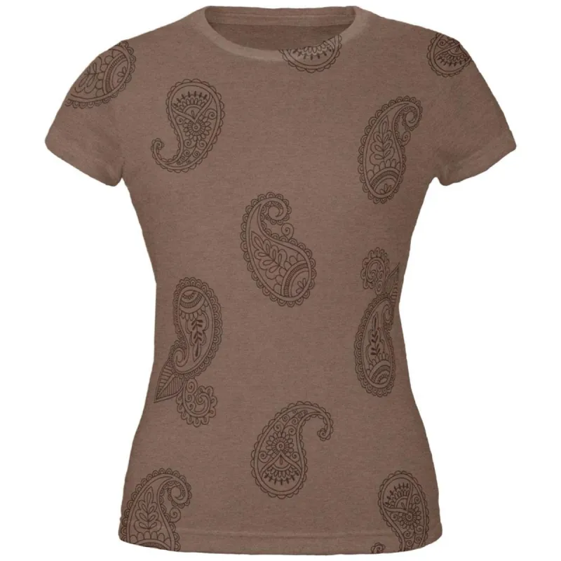Paisley Henna All Over Heather Brown Juniors Soft T-Shirt sold by Old Glory