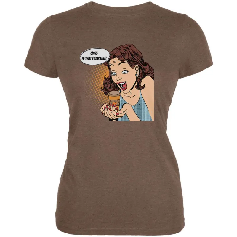 OMG is That Pumpkin Pop Art Heather Brown Juniors Soft T-Shirt sold by Old Glory