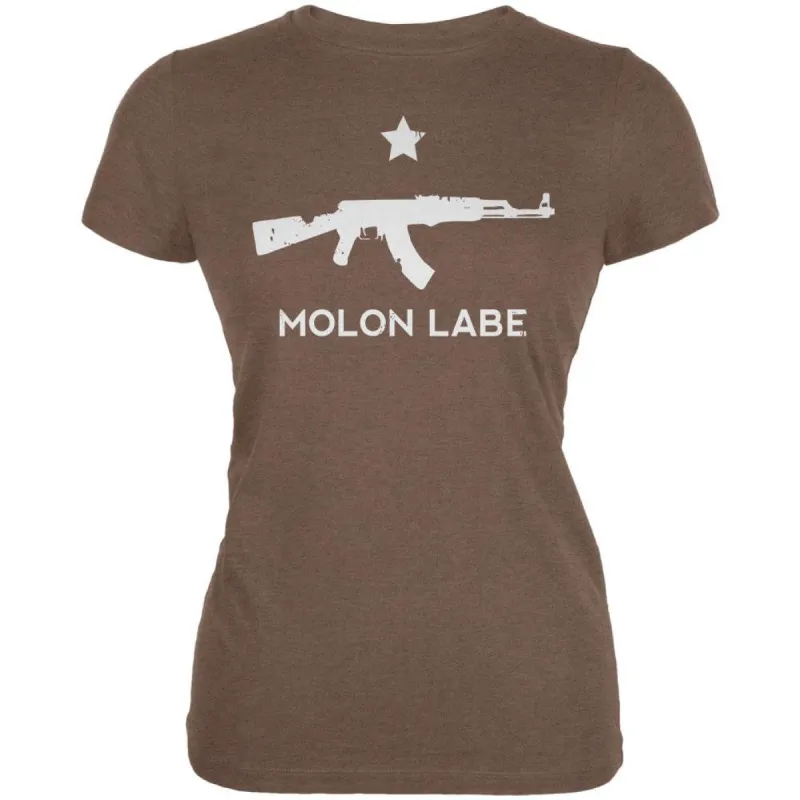 Molon Labe AK47 Heather Brown Juniors T-shirt sold by Old Glory