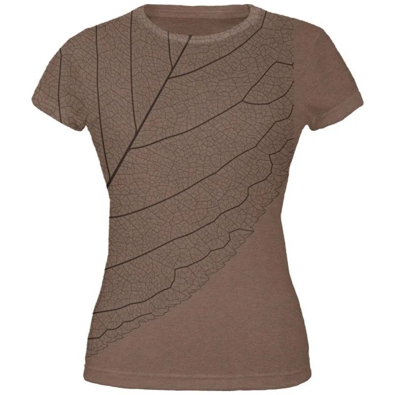 Leaf Veins All Over Heather Brown Juniors Soft T-Shirt sold by Old Glory