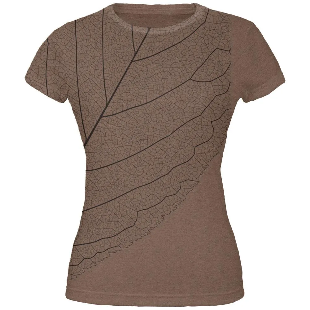 Leaf Veins All Over Heather Brown Juniors Soft T-Shirt sold by Old Glory