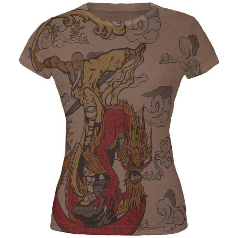 Enter The Dragon Monk All Over Heather Brown Juniors Soft T-Shirt sold by Old Glory