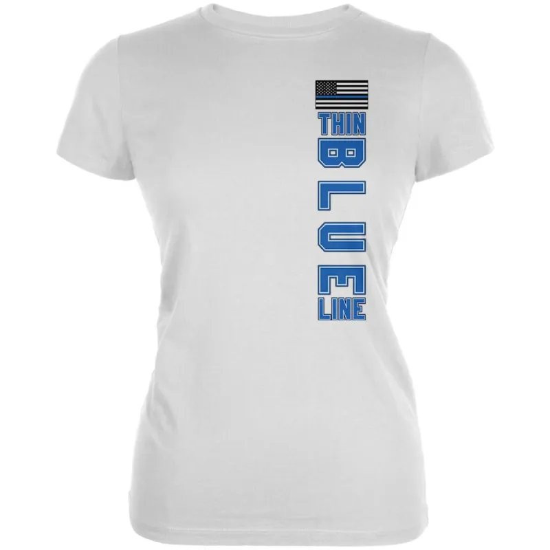 Blue Lives Matter Thin Blue Line American Flag Juniors Soft T Shirt sold by Old Glory
