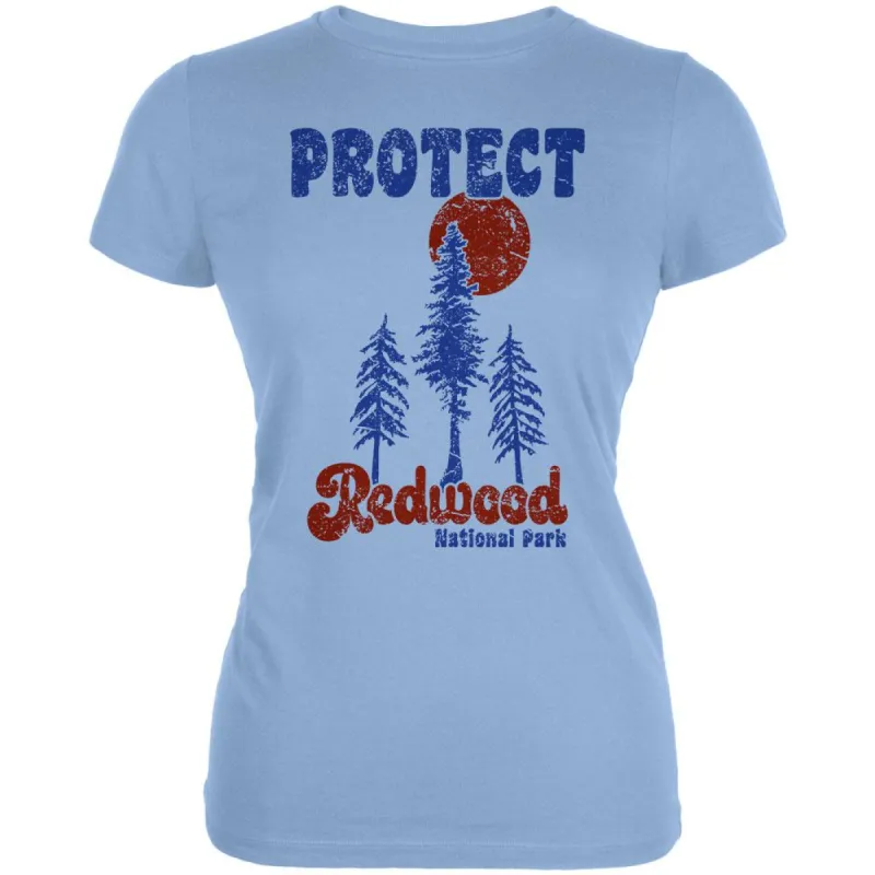 National Park Retro 70s Landscape Protect Redwood Juniors Soft T Shirt sold by Old Glory
