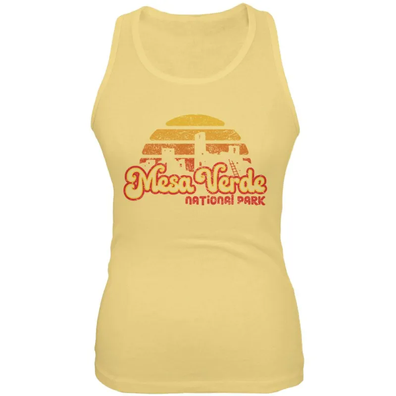 National Park Retro 70s Sunset Mesa Verde Juniors Soft Tank Top sold by Old Glory