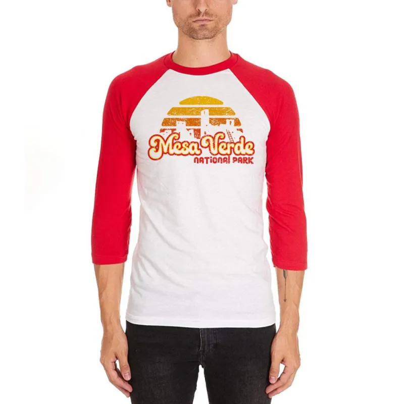 National Park Retro 70s Sunset Mesa Verde Mens Soft Raglan T Shirt sold by Old Glory