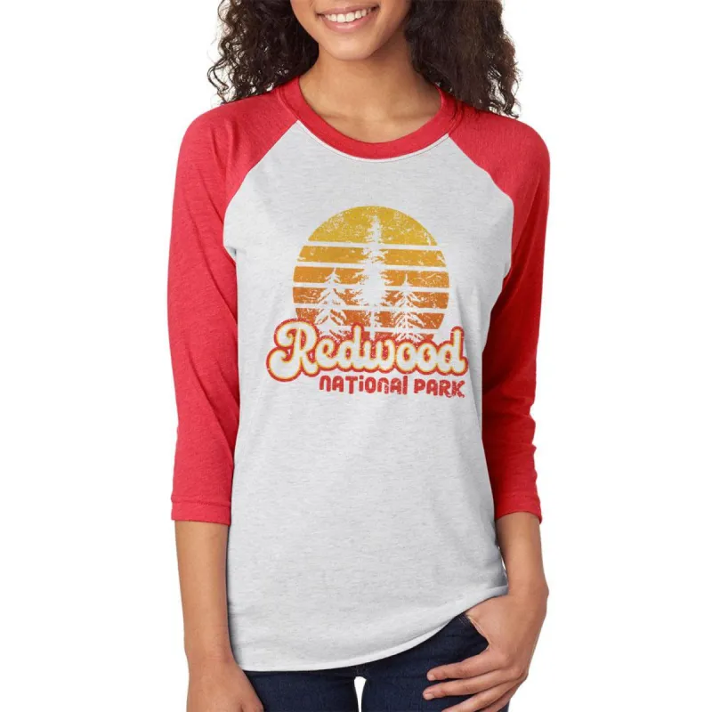 National Park Retro 70s Sunset Redwood Unisex Raglan T Shirt sold by Old Glory