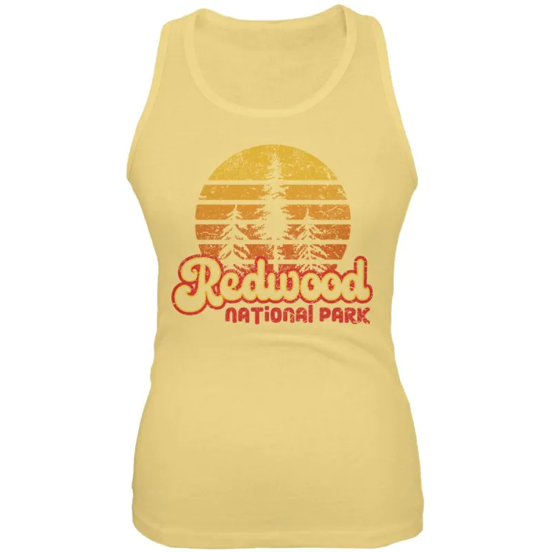 National Park Retro 70s Sunset Redwood Juniors Soft Tank Top sold by Old Glory