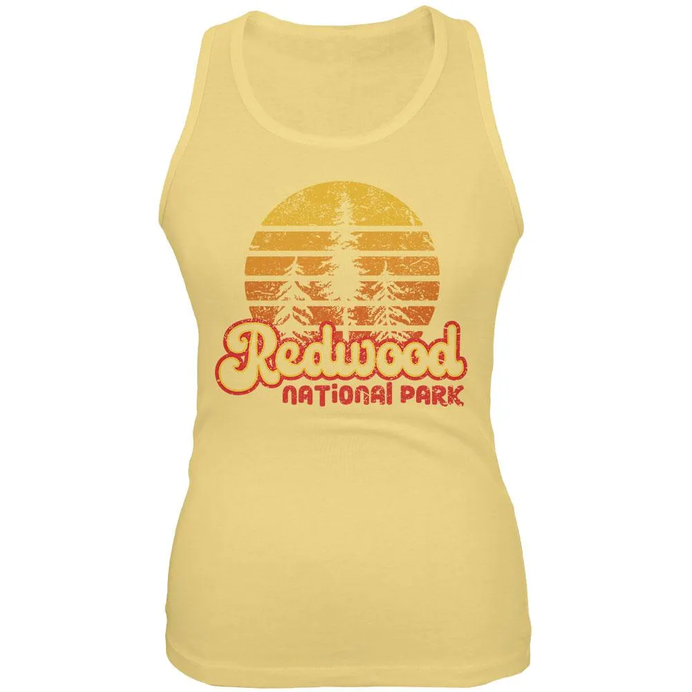National Park Retro 70s Sunset Redwood Juniors Soft Tank Top sold by Old Glory