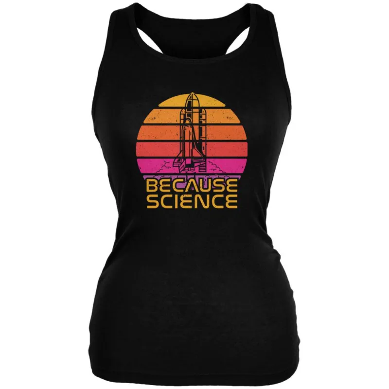 Because Science Space Rocket Retro Sunrise Sun 80s Juniors Soft Tank Top sold by Old Glory