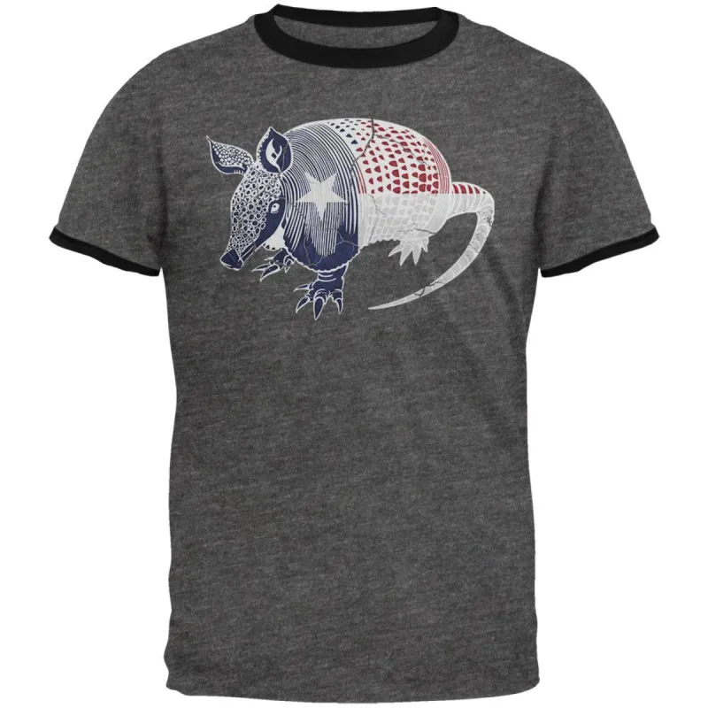 Armadillo Texas State Flag Distressed Silhouette Mens Ringer T Shirt made by Old Glory