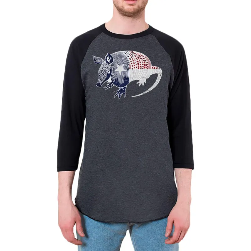Armadillo Texas State Flag Distressed Silhouette Mens Raglan T Shirt sold by Old Glory