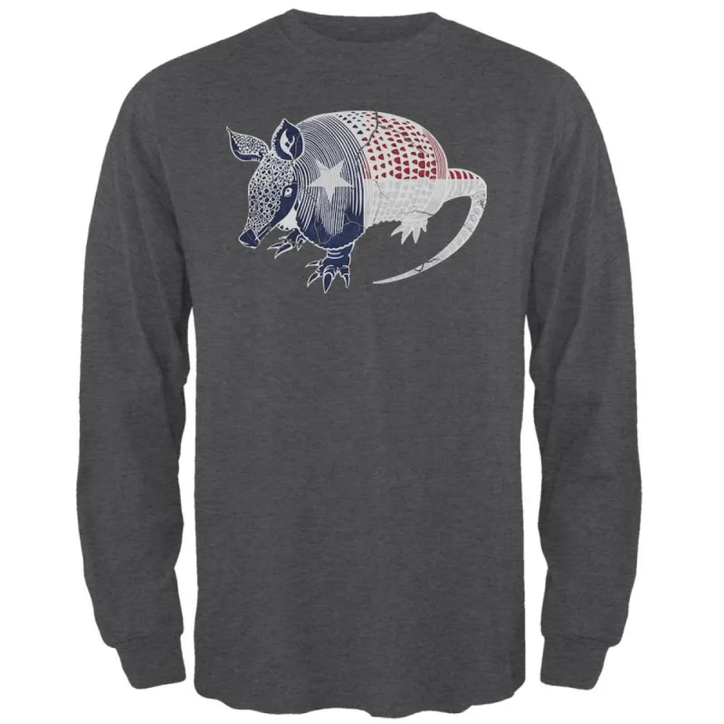 Armadillo Texas State Flag Distressed Silhouette Mens Long Sleeve T Shirt sold by Old Glory