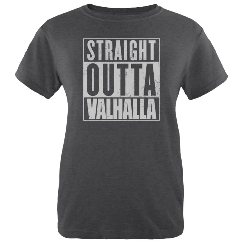 Straight Outta Valhalla Viking Valkyrie Womens Soft Heather T Shirt sold by Old Glory
