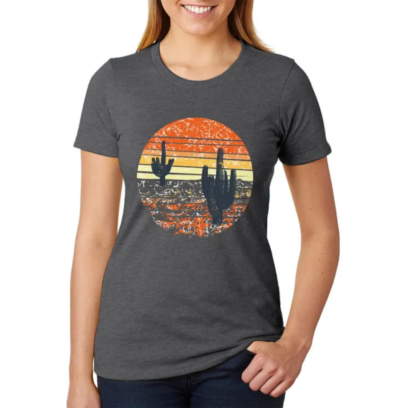 Vintage Cactus Sunset Womens Soft Heather T Shirt sold by Old Glory