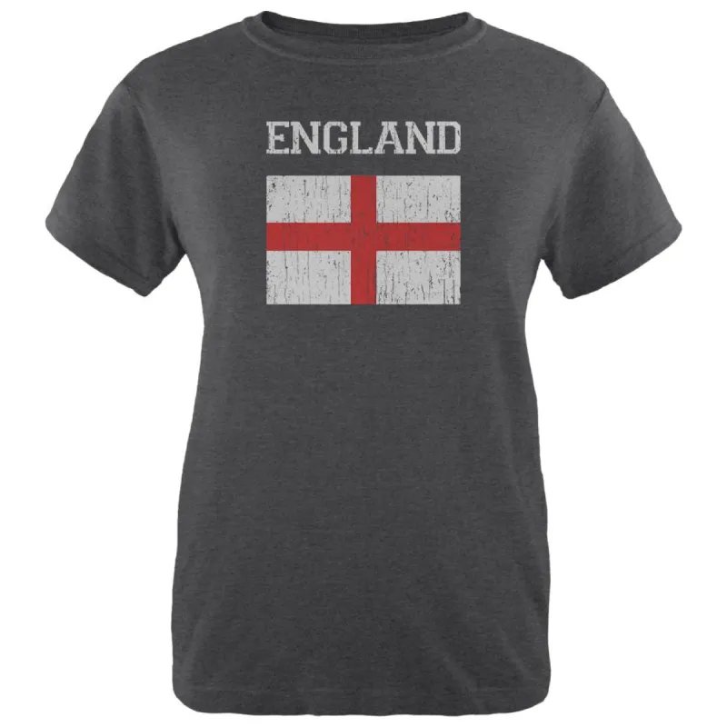 World Cup Distressed Flag England Womens Soft Heather T Shirt sold by Old Glory