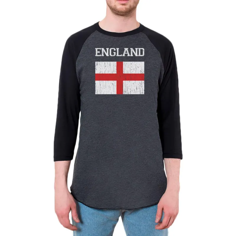 World Cup Distressed Flag England Mens Raglan T Shirt sold by Old Glory