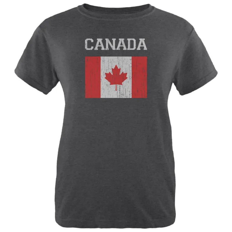 World Cup Distressed Flag Canada Womens Soft Heather T Shirt sold by Old Glory