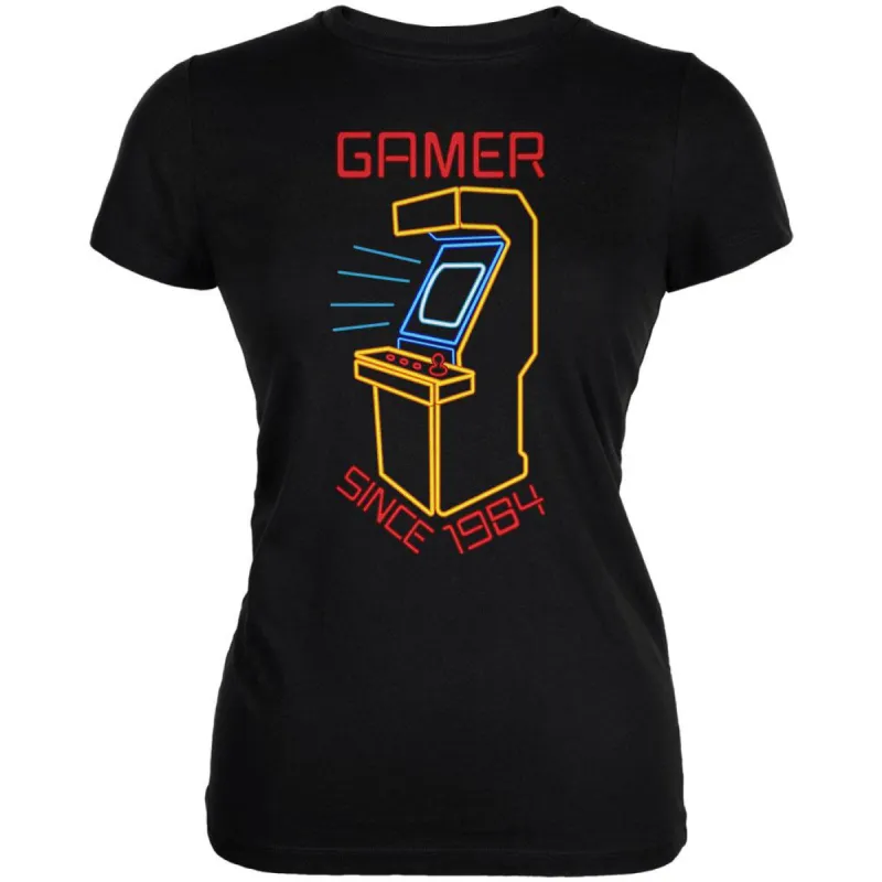 Retro Neon Sign Arcade Birthday 1984 Juniors Soft T Shirt sold by Old Glory