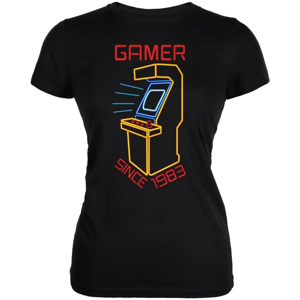 Retro Neon Sign Arcade Birthday 1983 Juniors Soft T Shirt sold by Old Glory