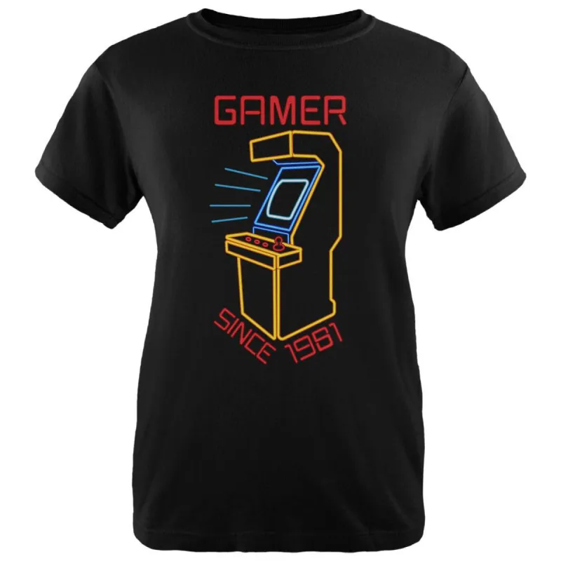 Retro Neon Sign Arcade Birthday 1981 Womens T Shirt sold by Old Glory