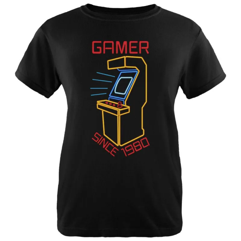 Retro Neon Sign Arcade Birthday 1980 Womens T Shirt sold by Old Glory
