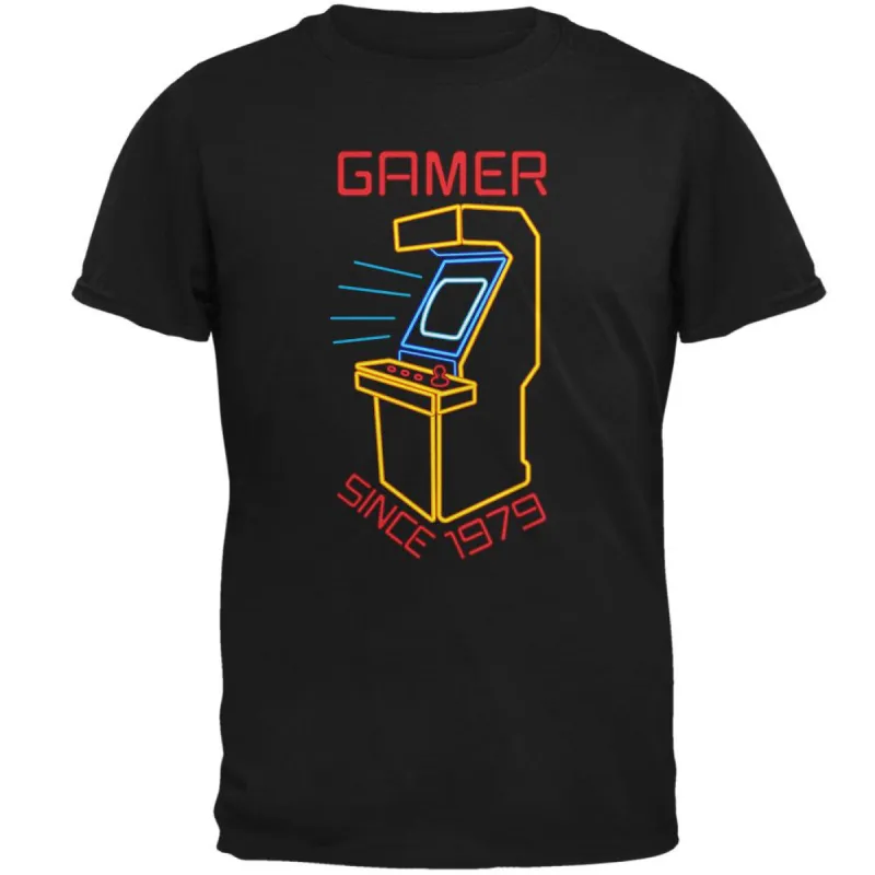 Retro Neon Sign Arcade Birthday 1979 Mens Soft T Shirt sold by Old Glory