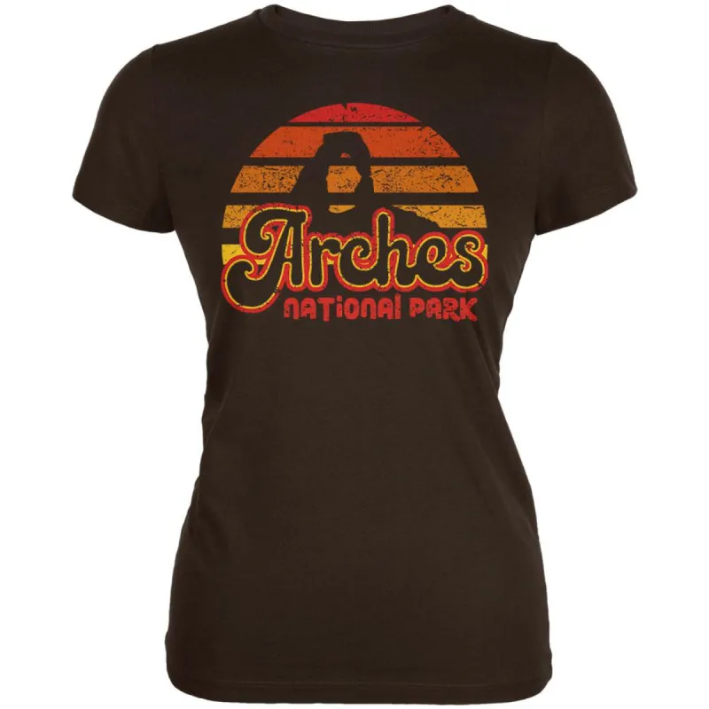 National Park Retro 70s Sunset Arches Juniors Soft T Shirt sold by Old Glory