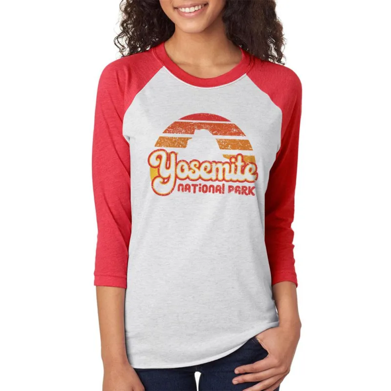 National Park Retro 70s Sunset Yosemite Unisex Raglan T Shirt sold by Old Glory