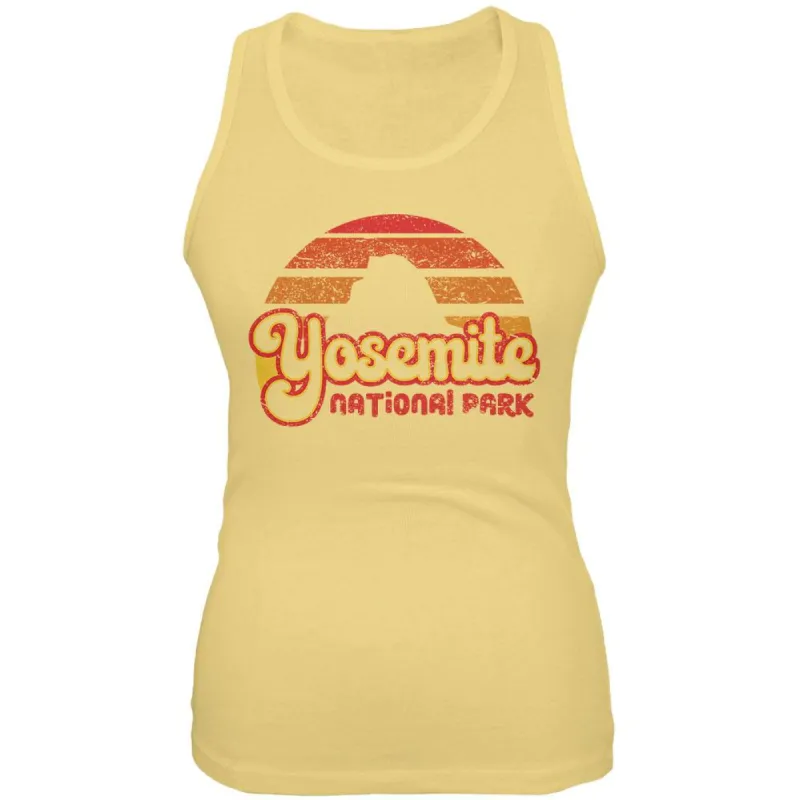 National Park Retro 70s Sunset Yosemite Juniors Soft Tank Top sold by Old Glory