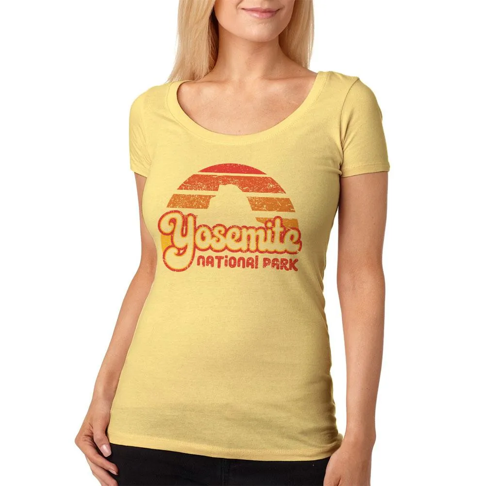 National Park Retro 70s Sunset Yosemite Womens Soft Scoop T Shirt sold by Old Glory