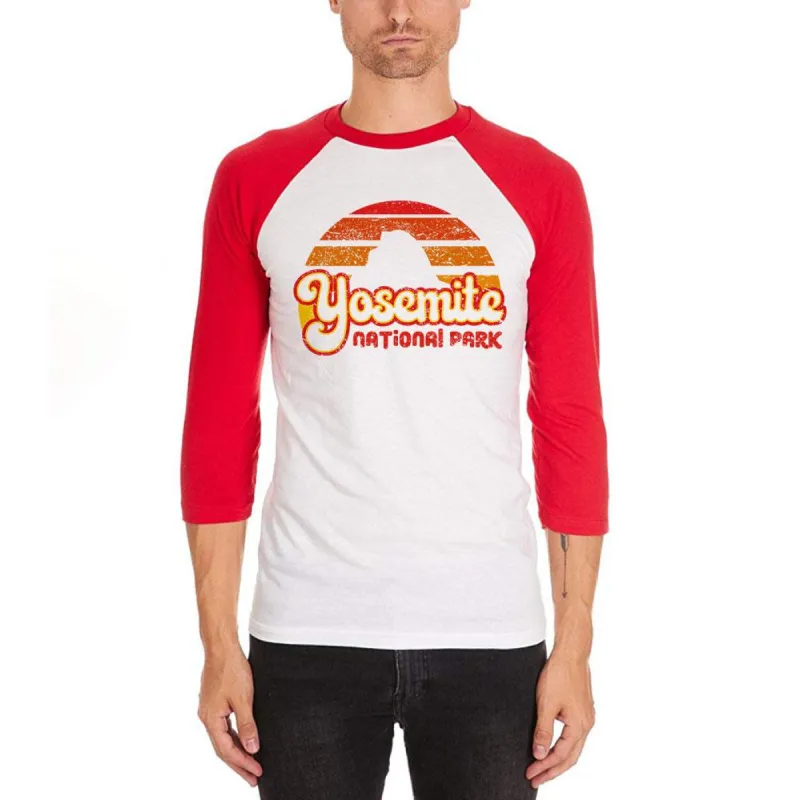 National Park Retro 70s Sunset Yosemite Mens Soft Raglan T Shirt sold by Old Glory