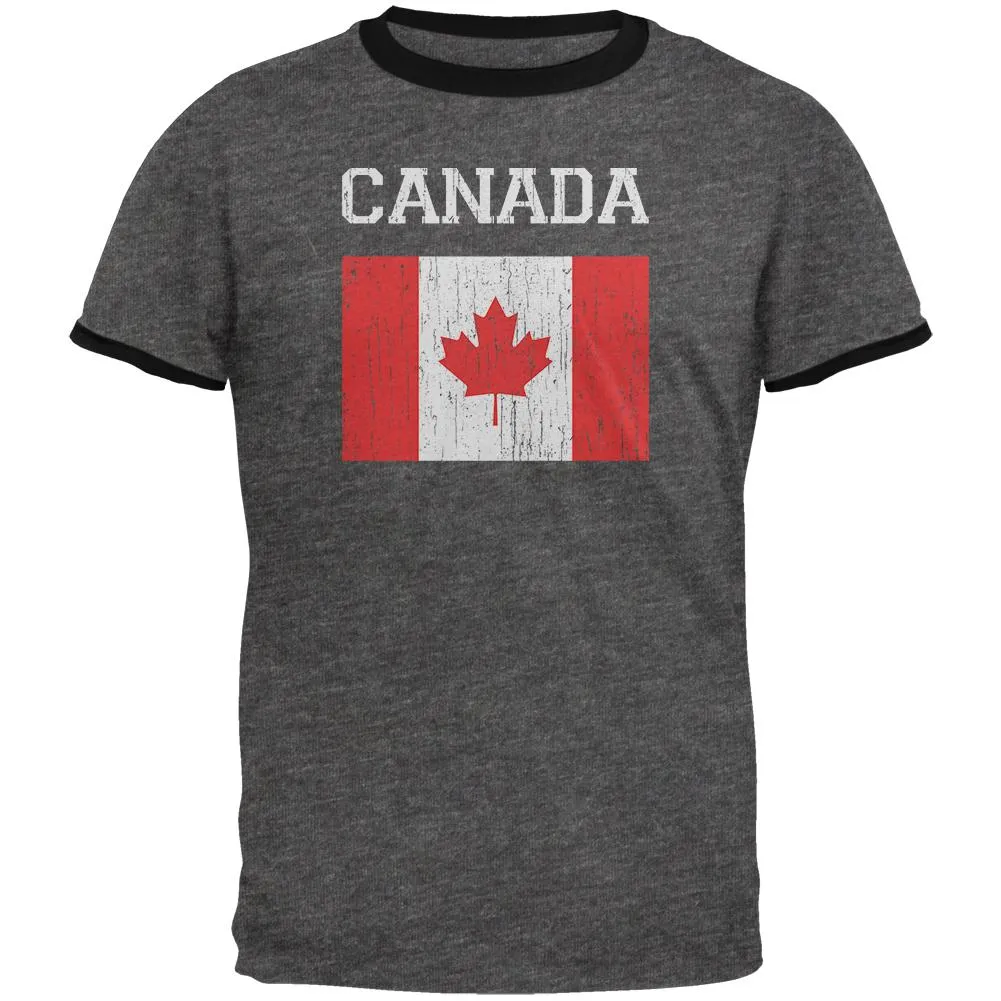 World Cup Distressed Flag Canada Mens Ringer T Shirt sold by Old Glory