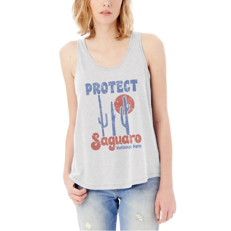 National Park Retro 70s Landscape Protect Saguaro Womens Vintage Jersey Tank Top sold by Old Glory