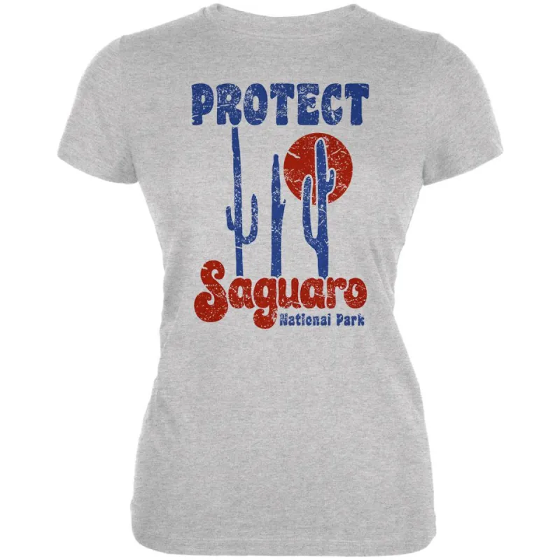 National Park Retro 70s Landscape Protect Saguaro Juniors Soft T Shirt sold by Old Glory