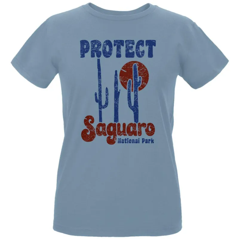 National Park Retro 70s Landscape Protect Saguaro Womens Organic T Shirt sold by Old Glory