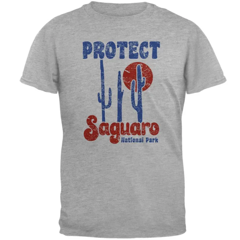 National Park Retro 70s Landscape Protect Saguaro Mens Soft T Shirt sold by Old Glory