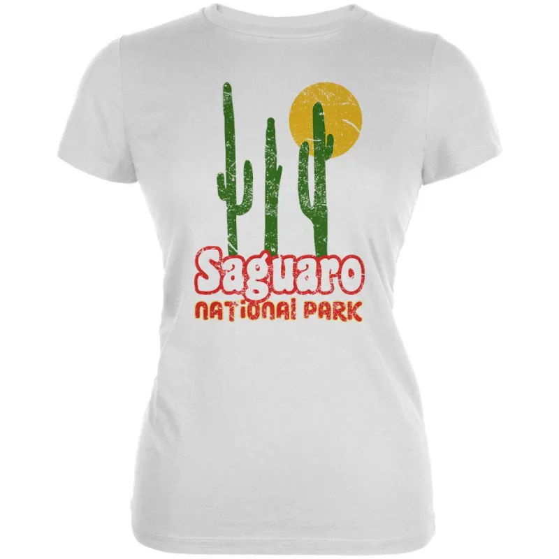 National Park Retro 70s Landscape Saguaro Juniors Soft T Shirt sold by Old Glory