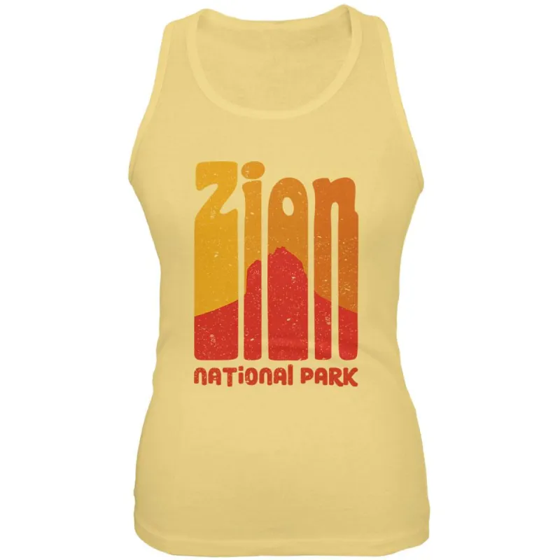 National Park Retro 70s Color Bars Zion Juniors Soft Tank Top sold by Old Glory