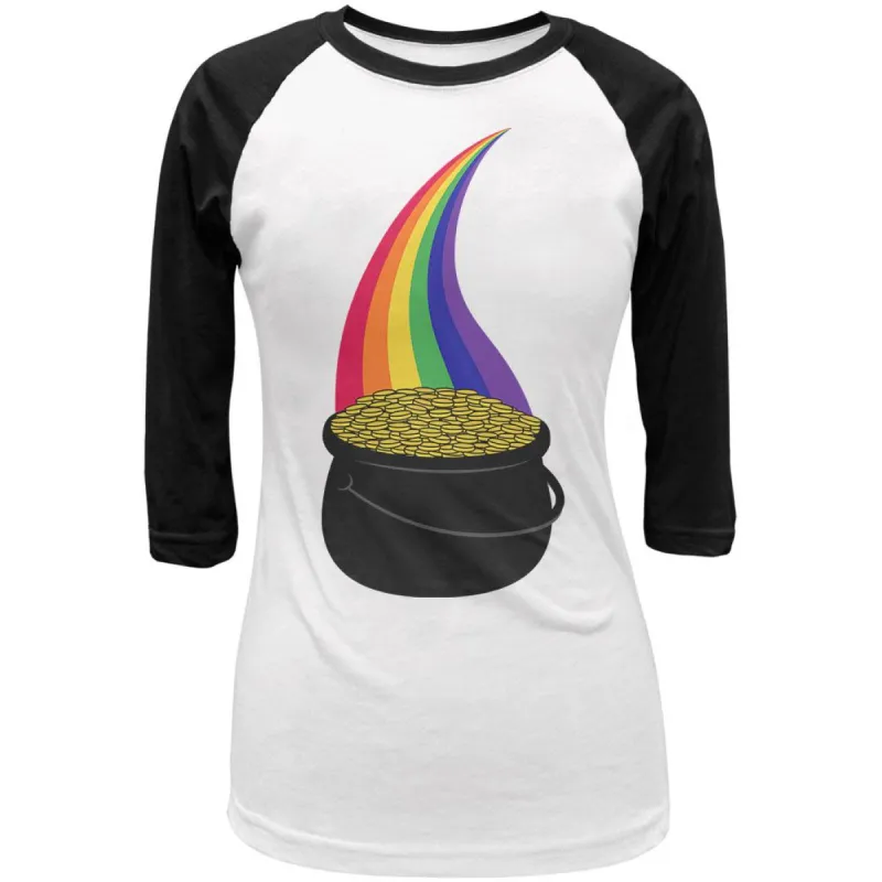 Halloween Pot of Gold Rainbow Costume Juniors 3/4 Sleeve Raglan T Shirt sold by Old Glory