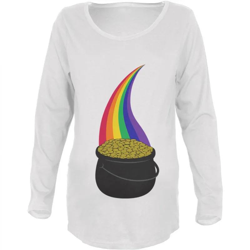 Halloween Pot of Gold Rainbow Costume Pregnant Maternity Soft Long Sleeve T Shirt sold by Old Glory