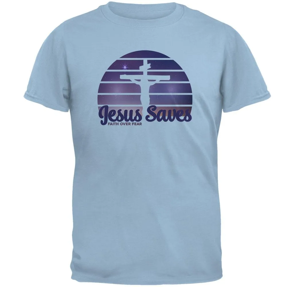 Jesus Saves Faith Over Fear Sun Crucifix Mens T Shirt sold by Old Glory