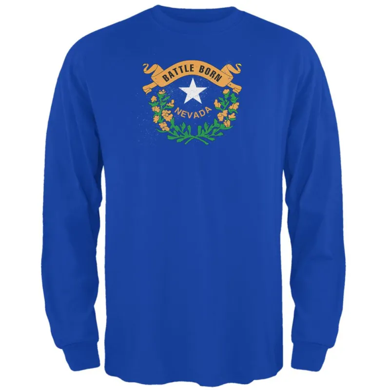 Born and Raised Nevada State Flag Mens Long Sleeve T Shirt sold by Old Glory