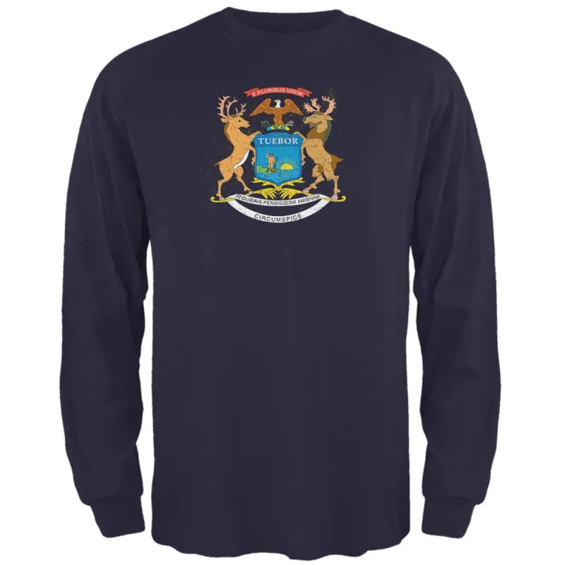 Born and Raised Michigan State Flag Mens Long Sleeve T Shirt sold by Old Glory