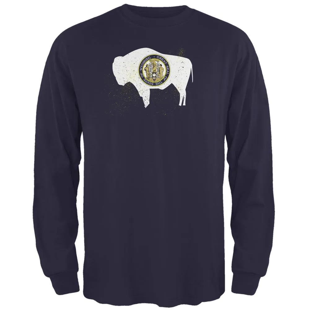Born and Raised Wyoming State Flag Mens Long Sleeve T Shirt sold by Old Glory