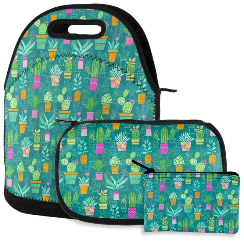 Watercolor Retro Cactus Bold Pastel Pattern Repeat Lunch Snack Set sold by Old Glory