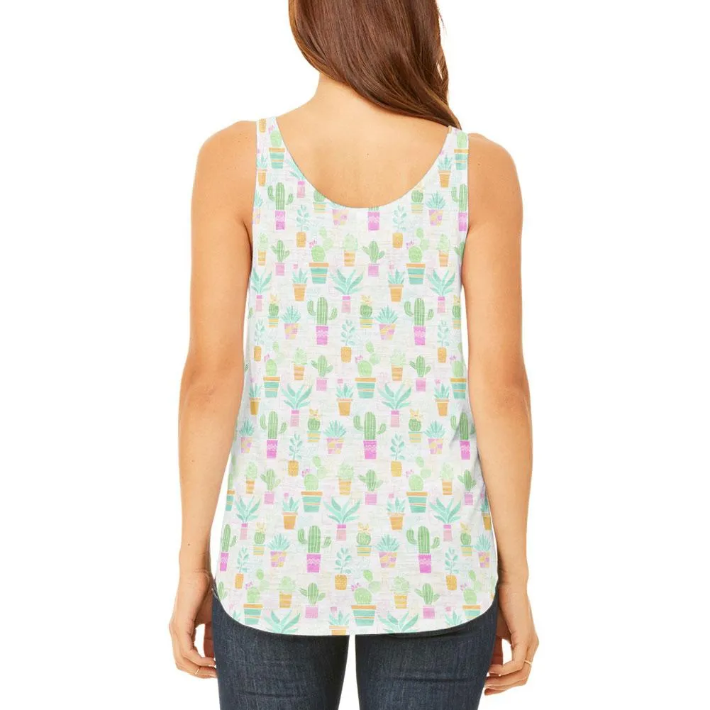 Watercolor Retro Cactus Bold Pastel Pattern Repeat Juniors Flowy Side Slit Tank Top sold by Old Glory product image thumbnail 2